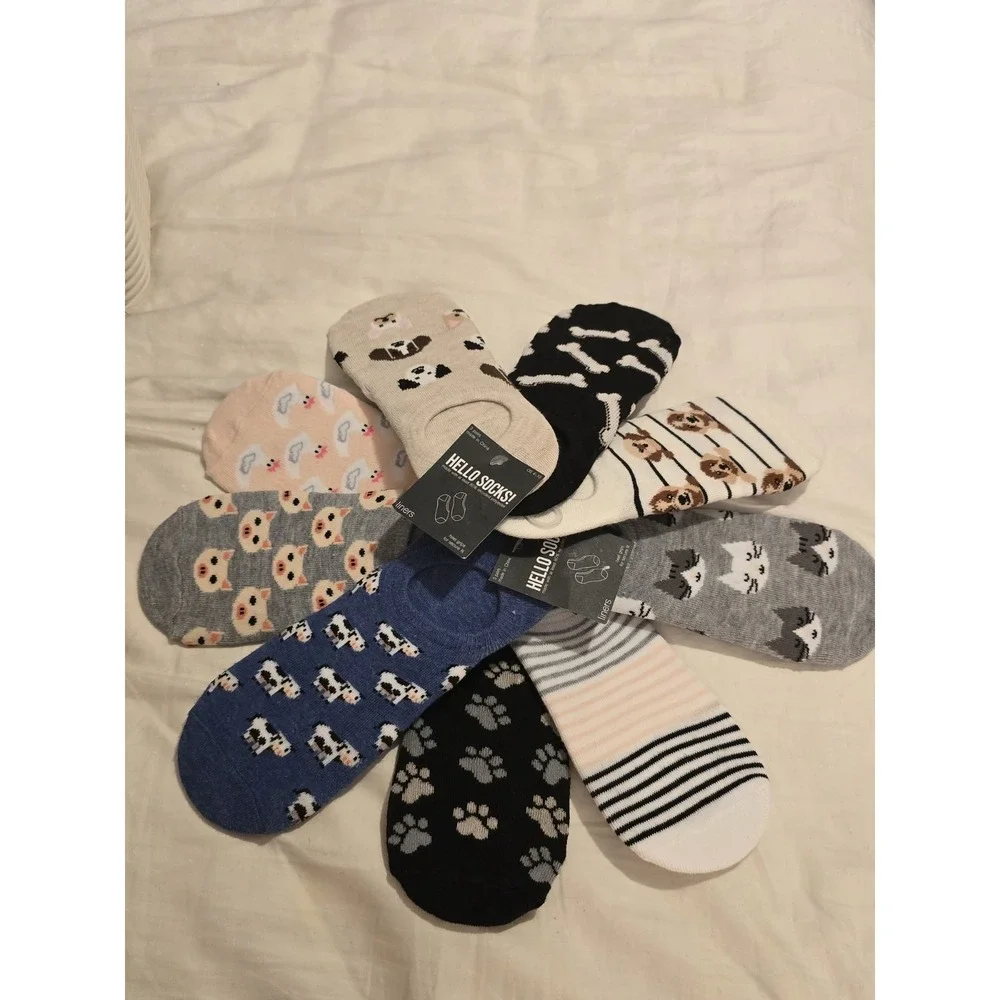 Lot Of 9 pairs HELLO Socks ‎ No Show Socks Liners Variety - Size Fits Most